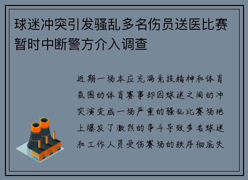 球迷冲突引发骚乱多名伤员送医比赛暂时中断警方介入调查