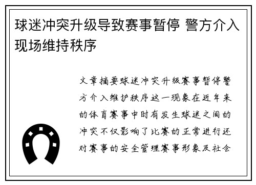 球迷冲突升级导致赛事暂停 警方介入现场维持秩序